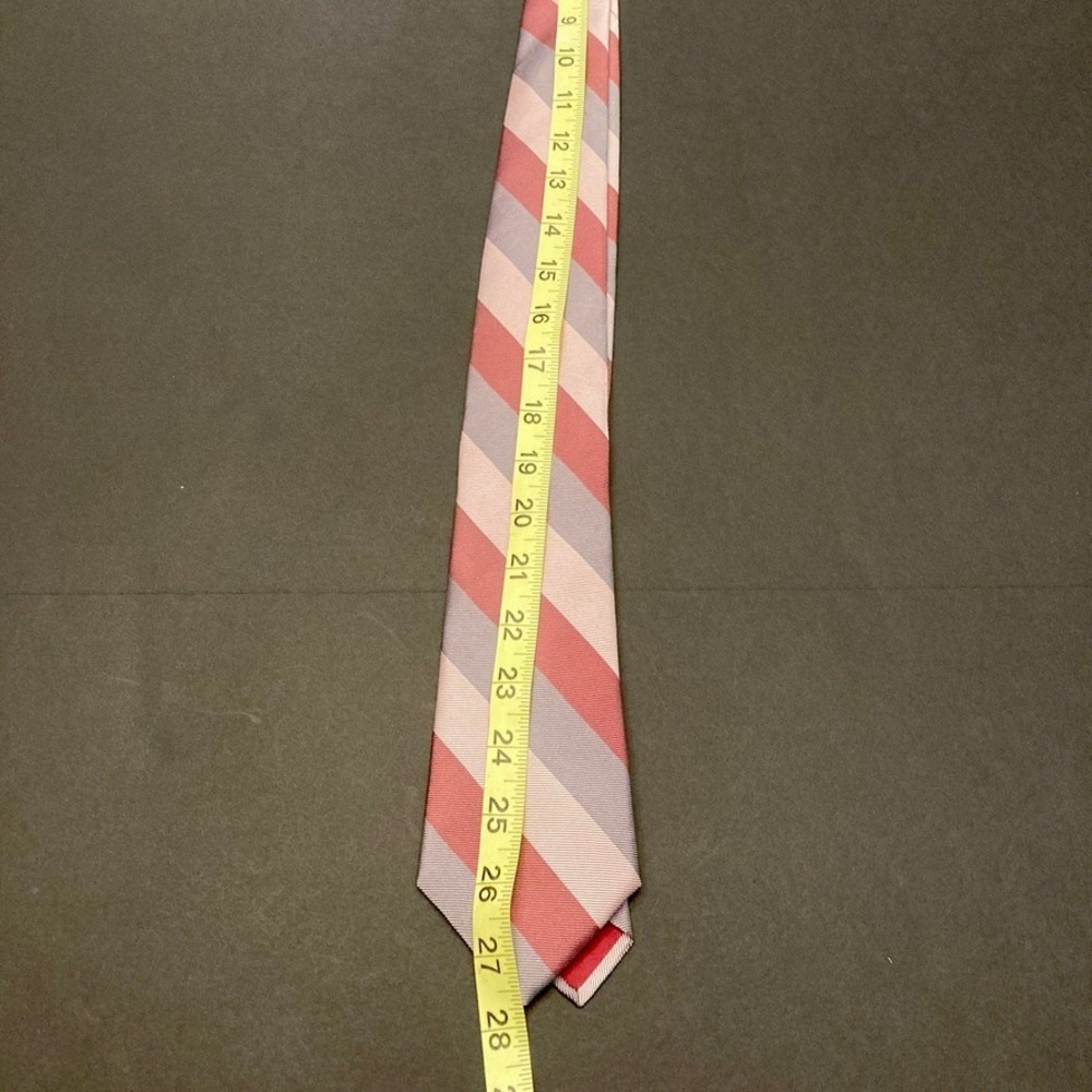 Vintage Balenciaga Paris Striped 100% Silk Tie USA Pink Gray 55" Long 3.5" Wide - Picture 9 of 9